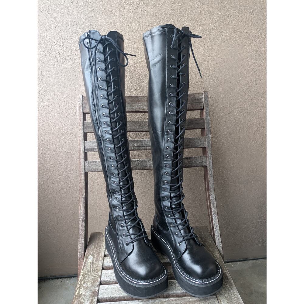 💜Demonia Emily-375 Over the Knee Platform Boots Black Lace Zip Sz 9